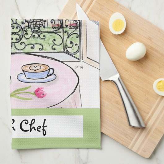 Artwork Whimsical Paris Eiffel Tower French Chef  キッチンタオル (四つ折り)