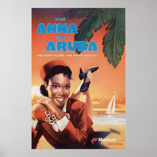 Aruba Art Martinair Travel Poster Caribbean Print  ポスター (正面)