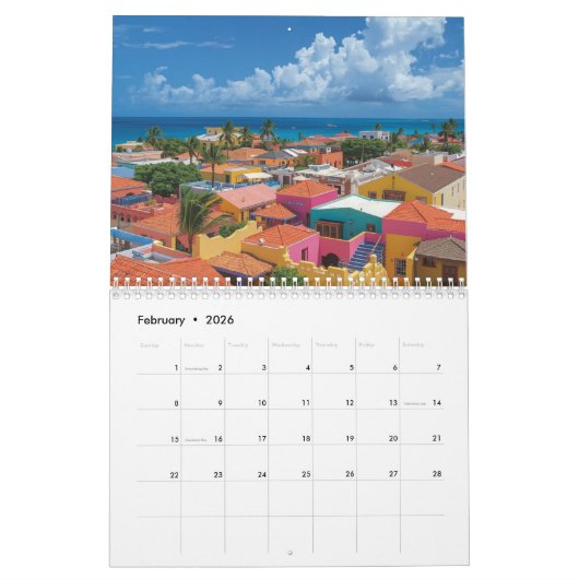 Aruba calendar カレンダー (2月 2026)