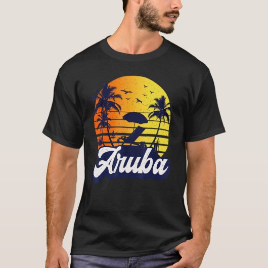 Aruba Caribe Sunset Beach Retro Tシャツ (正面)