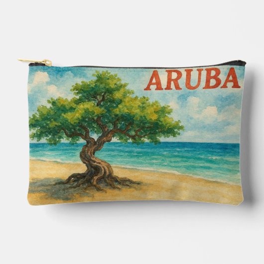 Aruba Divi Tree Eagle Beach watercolor アクセサリーポーチ (正面)