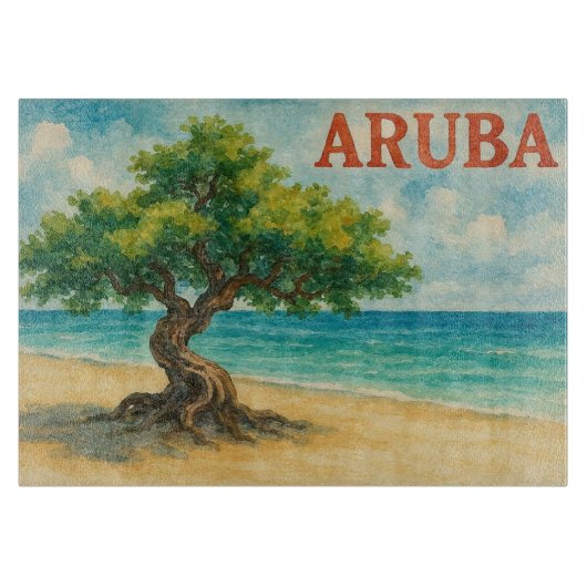 Aruba Divi Tree Eagle Beach watercolor カッティングボード (正面)
