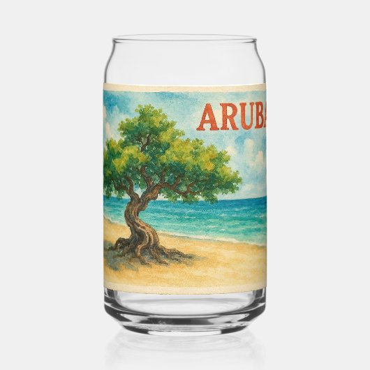 Aruba Divi Tree Eagle Beach watercolor ガラス缶 (裏面)