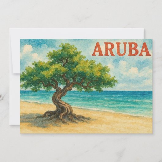 Aruba Divi Tree Eagle Beach watercolor サンキューカード (正面)