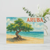 Aruba Divi Tree Eagle Beach watercolor サンキューカード (スタンド正面)