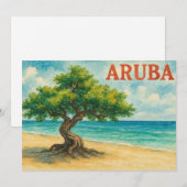 Aruba Divi Tree Eagle Beach watercolor サンキューカード (正面/裏面)
