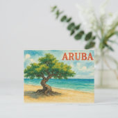 Aruba Divi Tree Eagle Beach watercolor シーズンポストカード (スタンド正面)