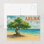 Aruba Divi Tree Eagle Beach watercolor シーズンポストカード (正面/裏面)