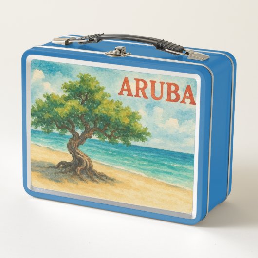 Aruba Divi Tree Eagle Beach watercolor メタルランチボックス (正面)