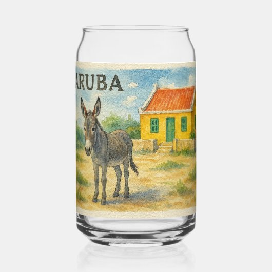 Aruba Donkey with Yellow Cunucu house watercolor ガラス缶 (裏面)