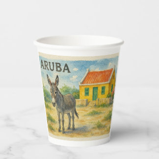 Aruba Donkey with Yellow Cunucu house watercolor 紙コップ