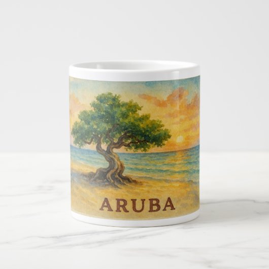 Aruba Eagle Beach Divi Tree Golden Hour ジャンボコーヒーマグカップ (正面)