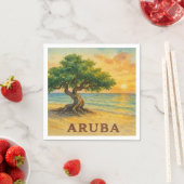 Aruba Eagle Beach Divi Tree Golden Hour スタンダードカクテルナプキン (インサイチュ)