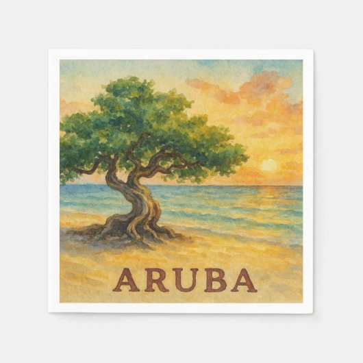 Aruba Eagle Beach Divi Tree Golden Hour スタンダードカクテルナプキン (正面)