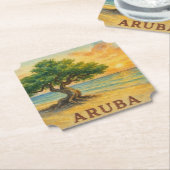 Aruba Eagle Beach Divi Tree Golden Hour ペーパーコースター (アングル)