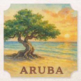 Aruba Eagle Beach Divi Tree Golden Hour ペーパーコースター