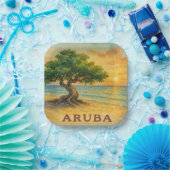 Aruba Eagle Beach Divi Tree Golden Hour ペーパープレート (パーティー)