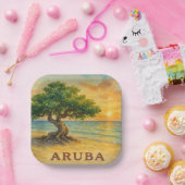 Aruba Eagle Beach Divi Tree Golden Hour ペーパープレート (パーティー)