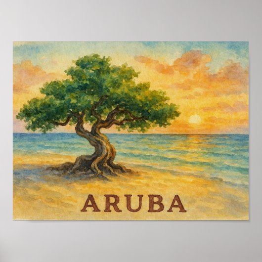 Aruba Eagle Beach Divi Tree Golden Hour ポスター (正面)