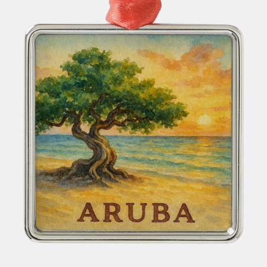 Aruba Eagle Beach Divi Tree Golden Hour メタルオーナメント (正面)