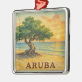 Aruba Eagle Beach Divi Tree Golden Hour メタルオーナメント (左)