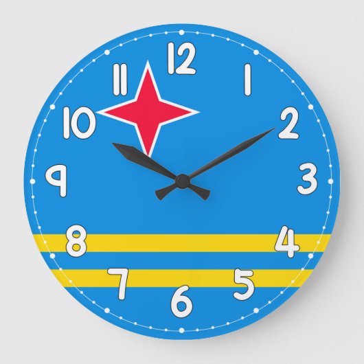Aruba Flag Wall Clock – Patriotic Caribbean Decor ラージ壁時計 (正面)