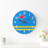 Aruba Flag Wall Clock – Patriotic Caribbean Decor ラージ壁時計 (ホーム)