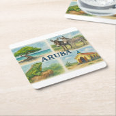 Aruba multiview watercolor スクエアペーパーコースター (アングル)