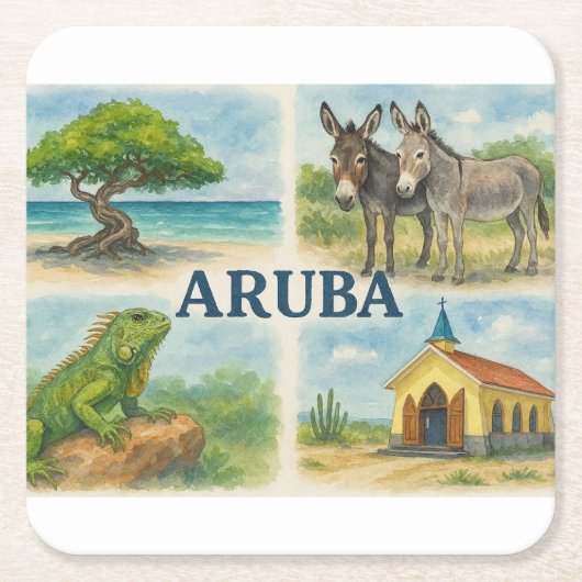 Aruba multiview watercolor スクエアペーパーコースター (正面)