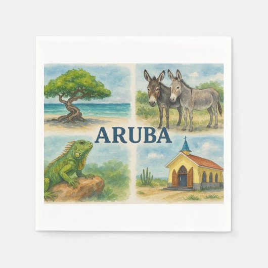 Aruba multiview watercolor スタンダードカクテルナプキン (正面)