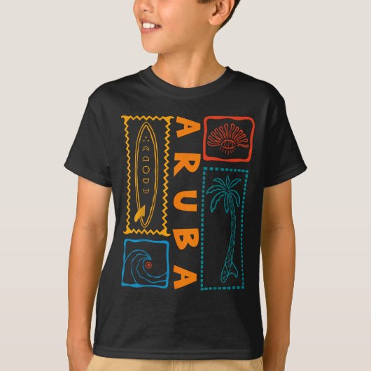 Aruba Vacation Wave Surfing Summer Beach Retro  Tシャツ (正面)