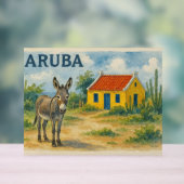 Aruba Yellow Cunucu house with donkey watercolor アクリルサイン (ニュートラル)