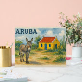 Aruba Yellow Cunucu house with donkey watercolor アクリルサイン (ウェディング)