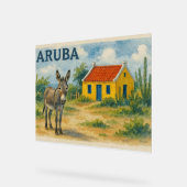 Aruba Yellow Cunucu house with donkey watercolor アクリルサイン (傾斜)