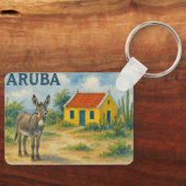 Aruba Yellow Cunucu house with donkey watercolor キーホルダー (正面)