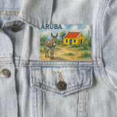 Aruba Yellow Cunucu house with donkey watercolor 缶バッジ (インサイチュ)