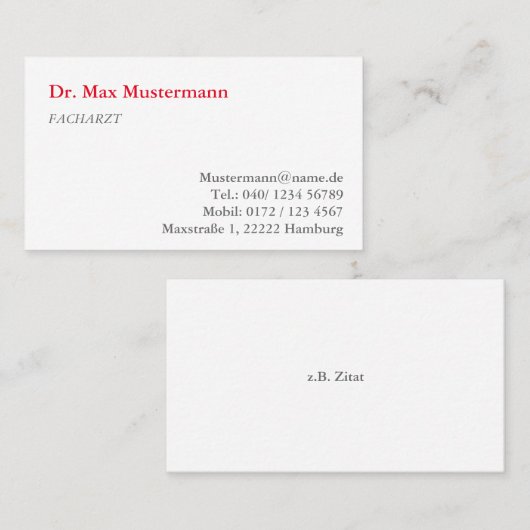 Arzt Visitenkarte 名刺 (正面/裏面)