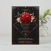 Asガーデンダイヤモンドレッドブラックと金ゴールドブライダルシャワー 箔招待状 (立ち正面)