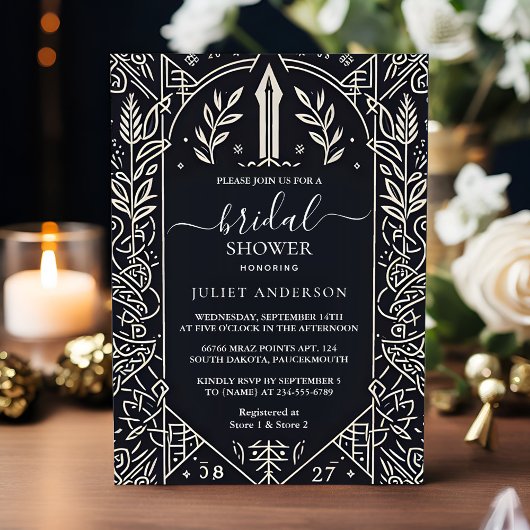 Asケルト北欧おもしろい中世スクロールブライダルシャワー 招待状