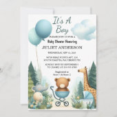 asソフトボホベアブルーキューブウェルカム男の赤ちゃんシャワー 招待状 (正面)