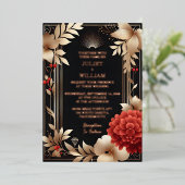 asバラガーデンダイヤモンドレッドブラックと金ゴールド結婚ズ 箔招待状 (立ち正面)