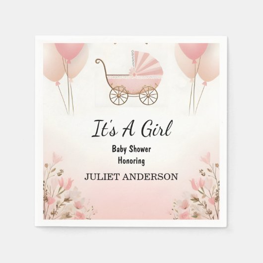 asバラボホ金ゴールドママシック春ベビーガールシャワー スタンダードカクテルナプキン (正面)