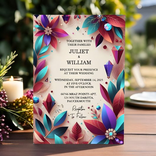 Asリッチソフトティール（緑がかった色）秋ジェムはっきりしたジュエルトー結婚ン 招待状