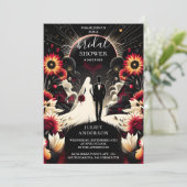 Asルビークラレットホワイトハートレッドブラックブライダルシャワー 招待状 (スタンド正面)