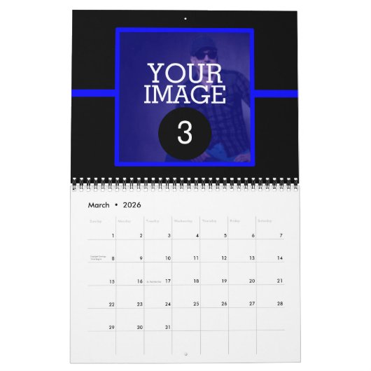 as簡単として1 to 12あなたの独自のブルーライン写真 カレンダー (3月 2026)