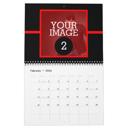 as簡単として1 to 12あなたの独自の赤い線の写真2025 カレンダー (2月 2026)