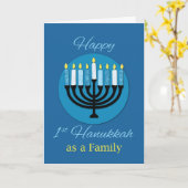 As a family First Hanukkah（ユダヤ教）メノラーon Dark Blue カード (黄色い花)