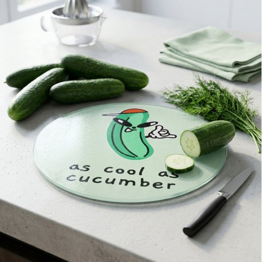 As Cool As Cucumber – Round Glass Cutting Board  カッティングボード