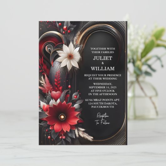 As Ruby Thick Claret WhiteハートRed Black 結婚's 招待状 (スタンド正面)