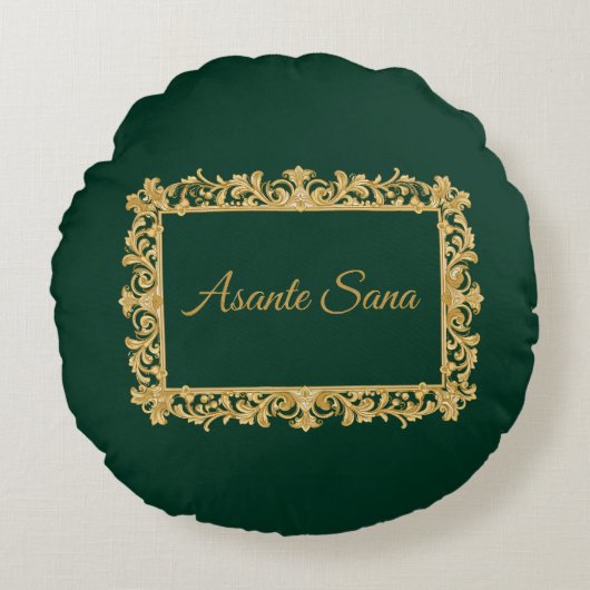 Asante Sana Forest Green & Ivory – Fram Reversible ラウンドクッション (正面)